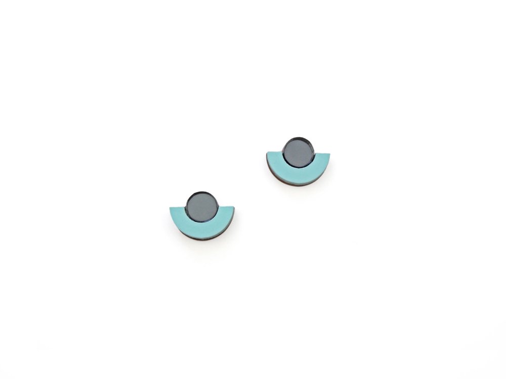 Image of Half circle stud earrings - pastel blue