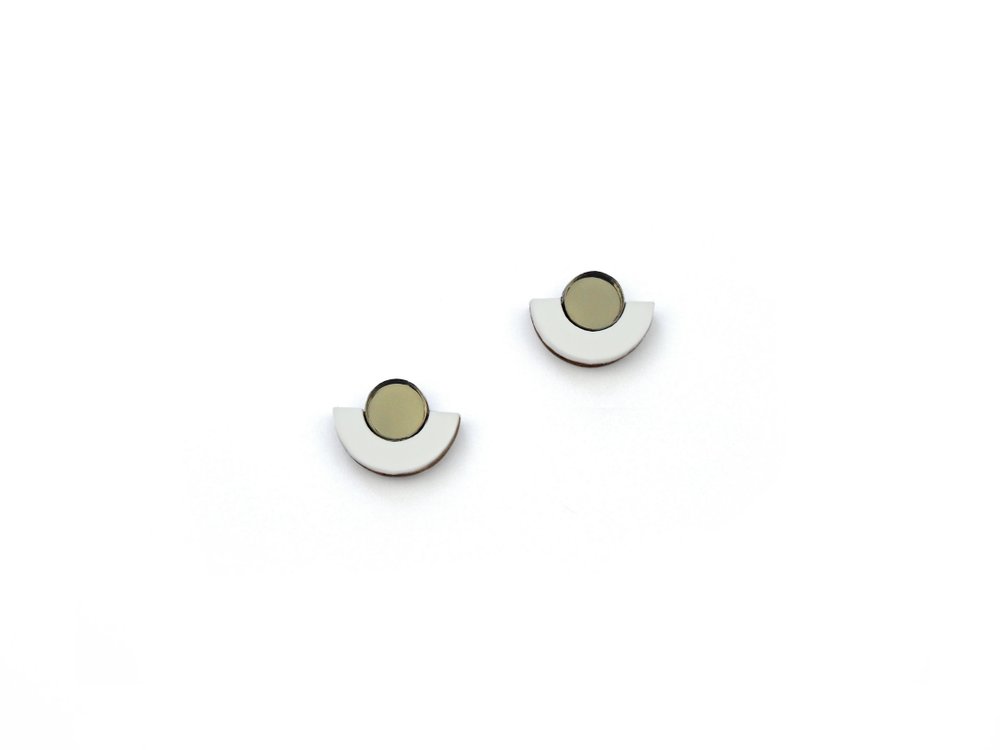 Image of Half circle stud earrings - Matte White